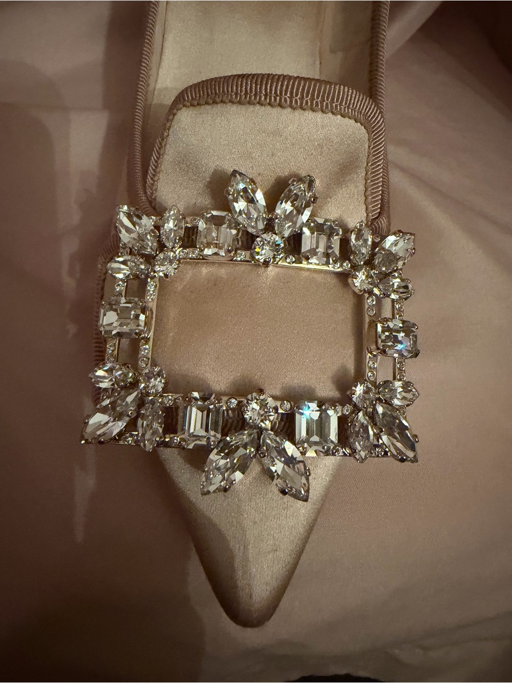 Roger Vivier champagne blush pink silk pointed-toe heels 38 crystal buckle - Picture 5 of 8